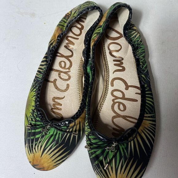 Sam Edelman Felicia tropical prints ballerina flats  black leather trim SZ8M - Picture 5 of 10